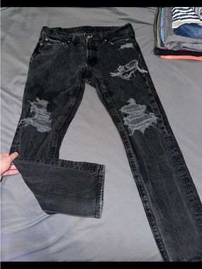 Abercrombie and Fitch Mens Black Ripped Distressed Jeans 31x30